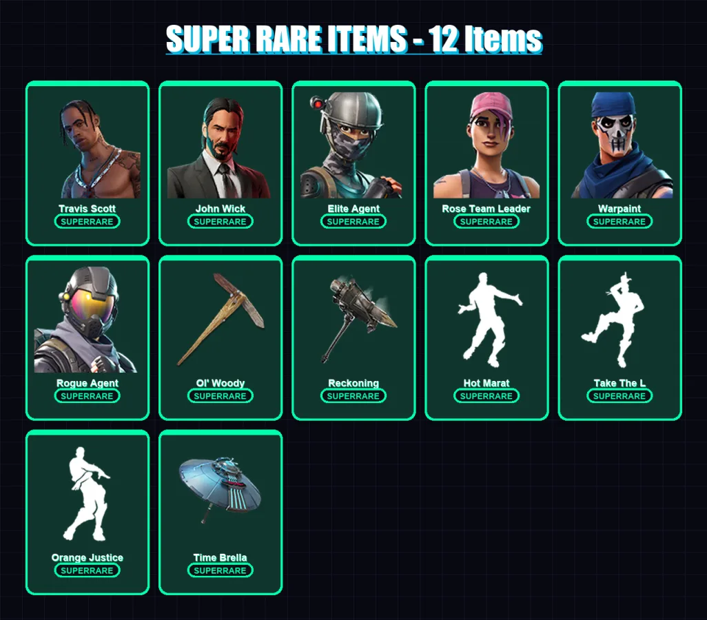 [PC/PSN] | Travis Scott | John Wick | Elite Agent | Rose Team Leader | Warpaint | 103 skin | 81 pickaxe | 82 emote | 92 glider | Lv1243