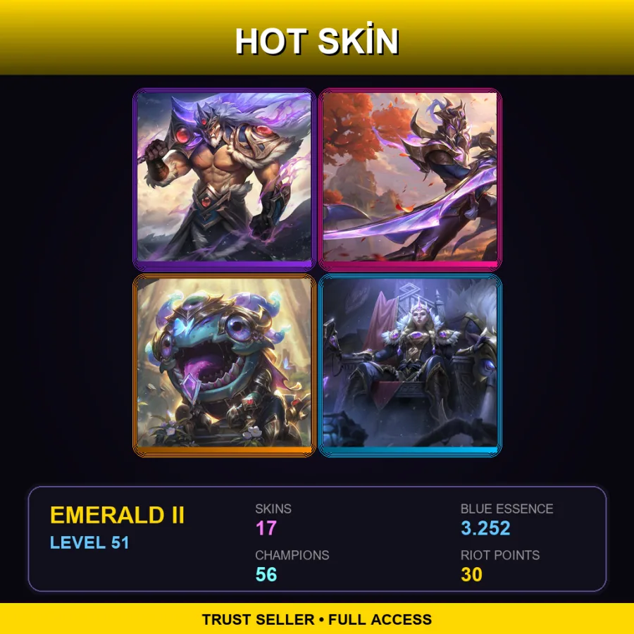BR | Lv51 | Emerald II | 17 Skin | 56 Champ — LoL account