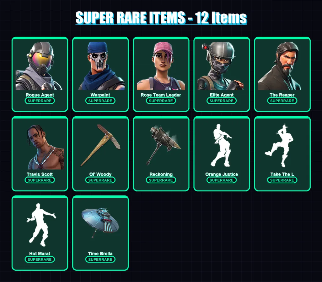 [PC/PSN] | Rogue Agent | Warpaint | Rose Team Leader | Elite Agent | The Reaper | 86 skin | 86 pickaxe | 92 emote | 76 glider | Lv995