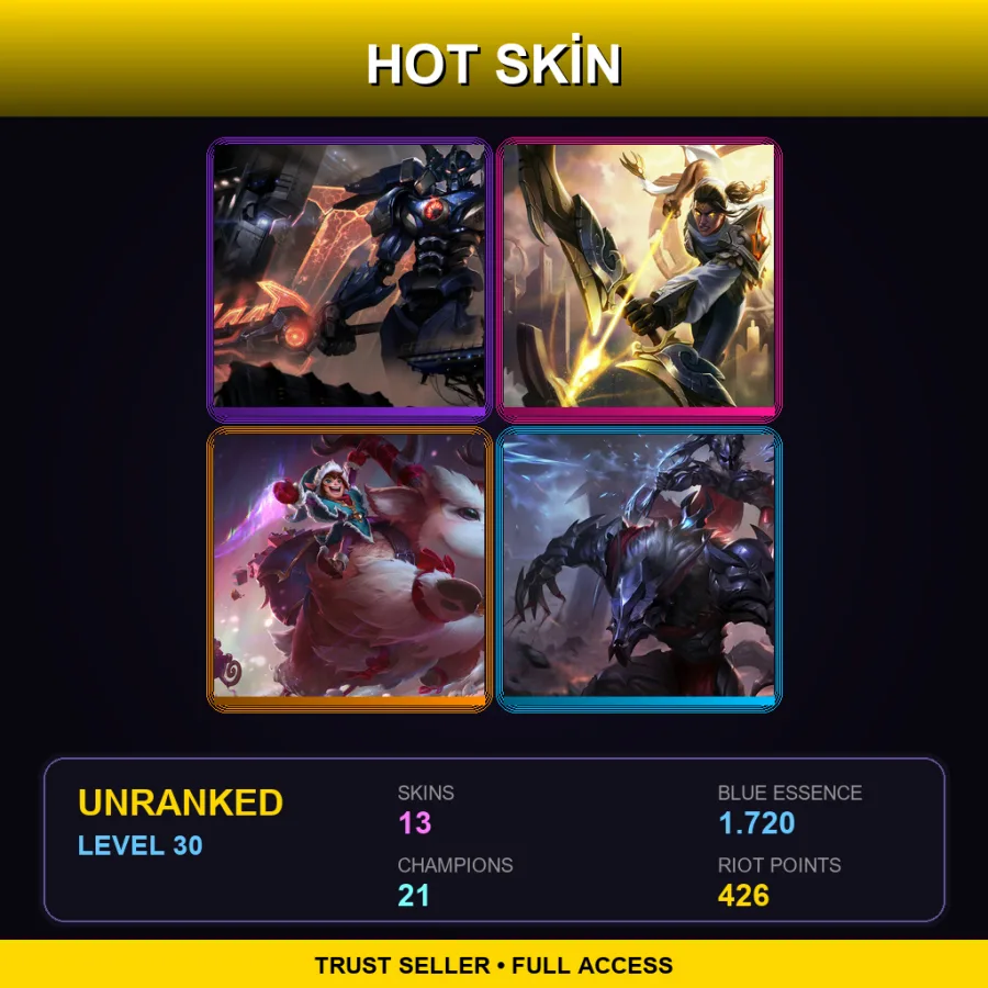 EUW | Mecha Aatrox | Arclight Varus | Workshop Nunu & Willump | Marauder Warwick | 13 Skin | 21 Champ | Lv30