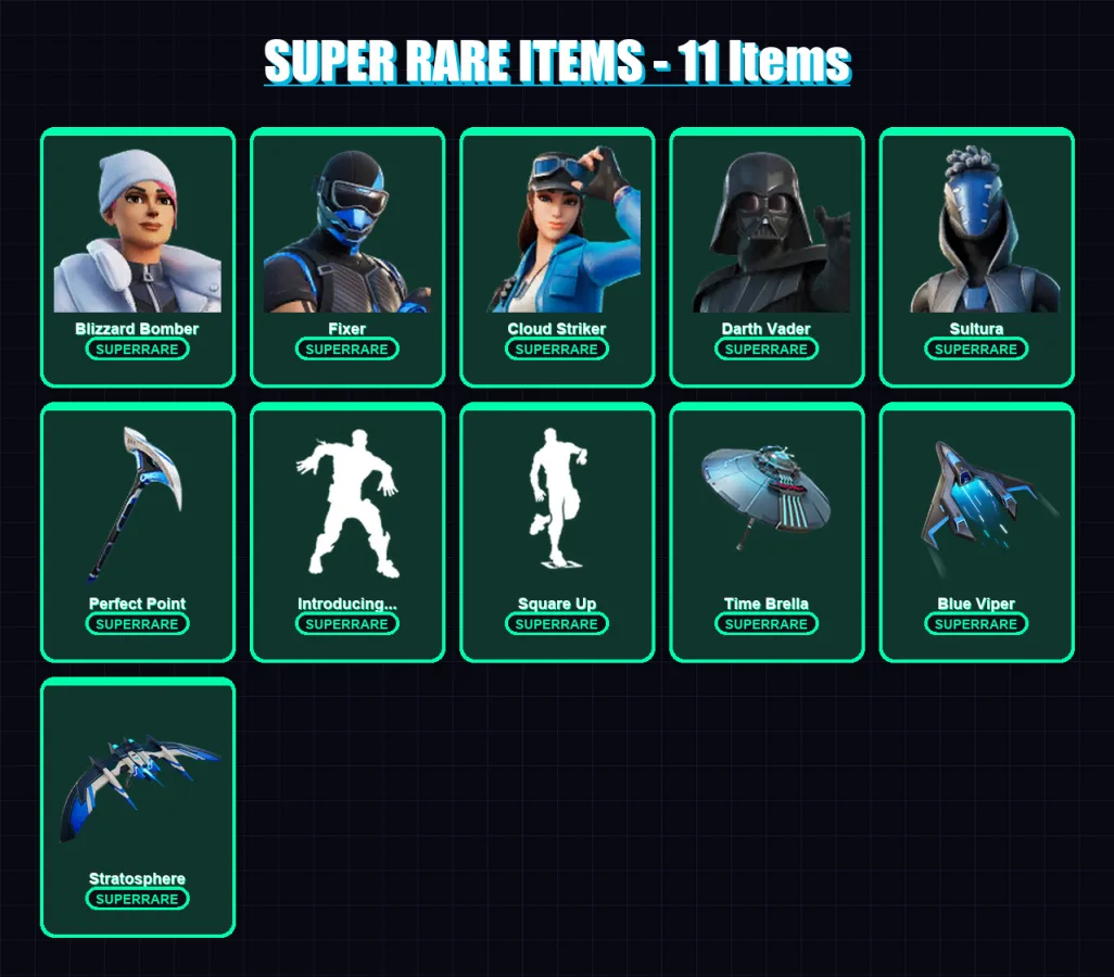 [PS4/PS5/PC] | Blizzard Bomber | Fixer | Cloud Striker | Darth Vader | Sultura | 127 skin | 188 pickaxe | 126 emote | 154 glider | Lv2273