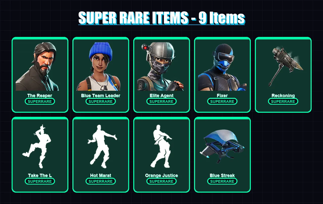 [PC/XBOX/PSN] | The Reaper | Blue Team Leader | Elite Agent | Fixer | Leviathan | 31 skin | 22 pickaxe | 34 emote | 35 glider | Lv411