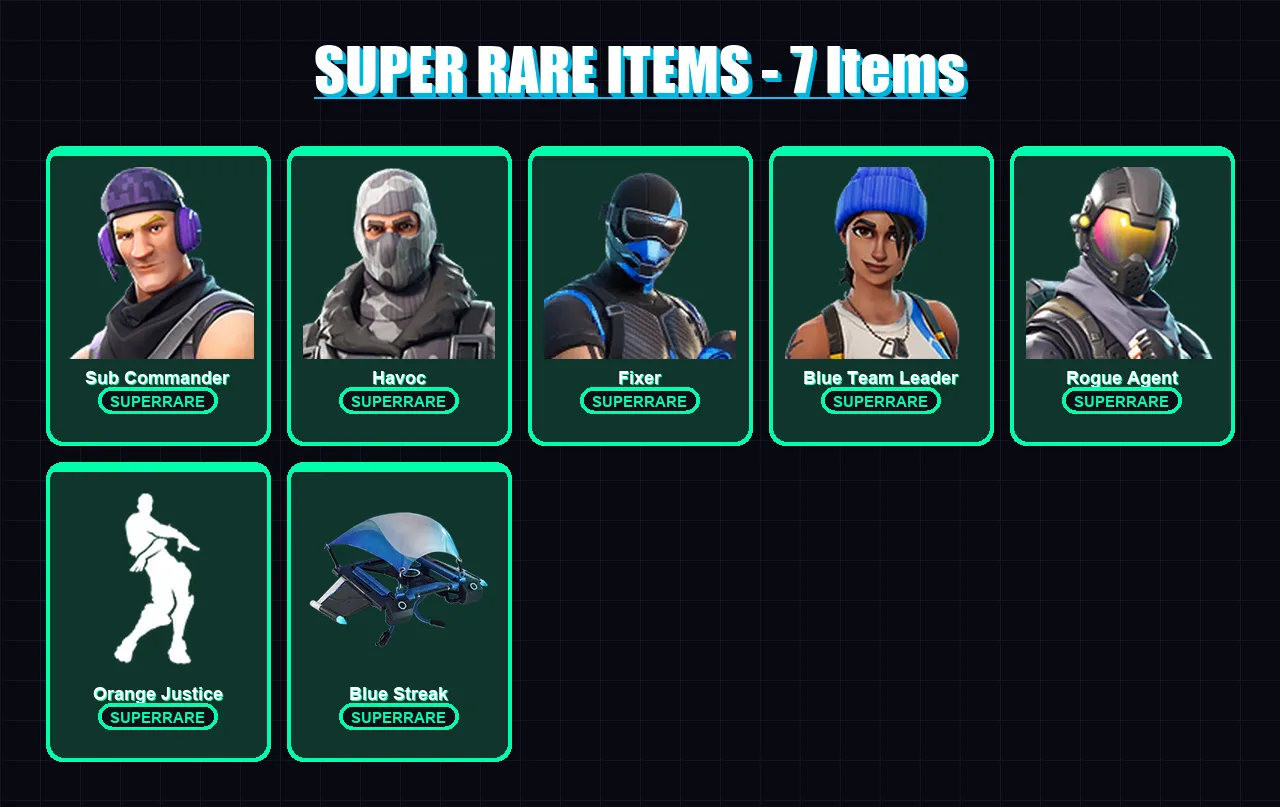 [PS4/PS5/XBOX/PC] | Sub Commander | Havoc | Fixer | Blue Team Leader | Rogue Agent | 12 skin | 6 pickaxe | 17 emote | 12 glider | Lv209 — Fortnite account