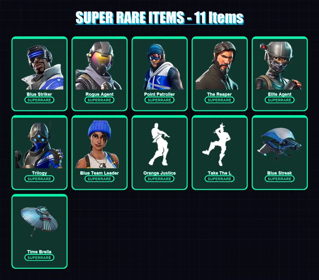[PS4/PS5/XBOX/PC] | Blue Striker | Rogue Agent | Point Patroller | The Reaper | Elite Agent | 93 skin | 88 pickaxe | 75 emote | 76 glider | Lv1250