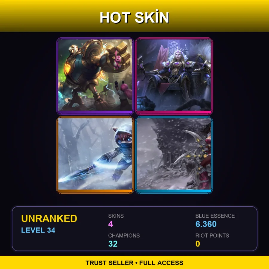 EUNE | Lv34 | Unranked | 4 Skin | 32 Champ