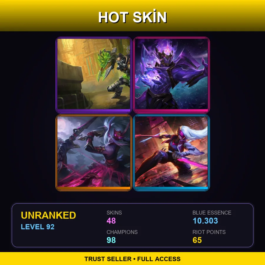 NA | Lv92 | Unranked | 48 Skin | 98 Champ