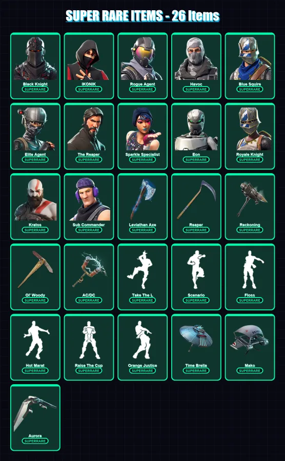 [PS4/PS5/XBOX/PC] | Black Knight | IKONIK | Rogue Agent | Havoc | Blue Squire | 380 skin | 318 pickaxe | 409 emote | 209 glider | Lv6503