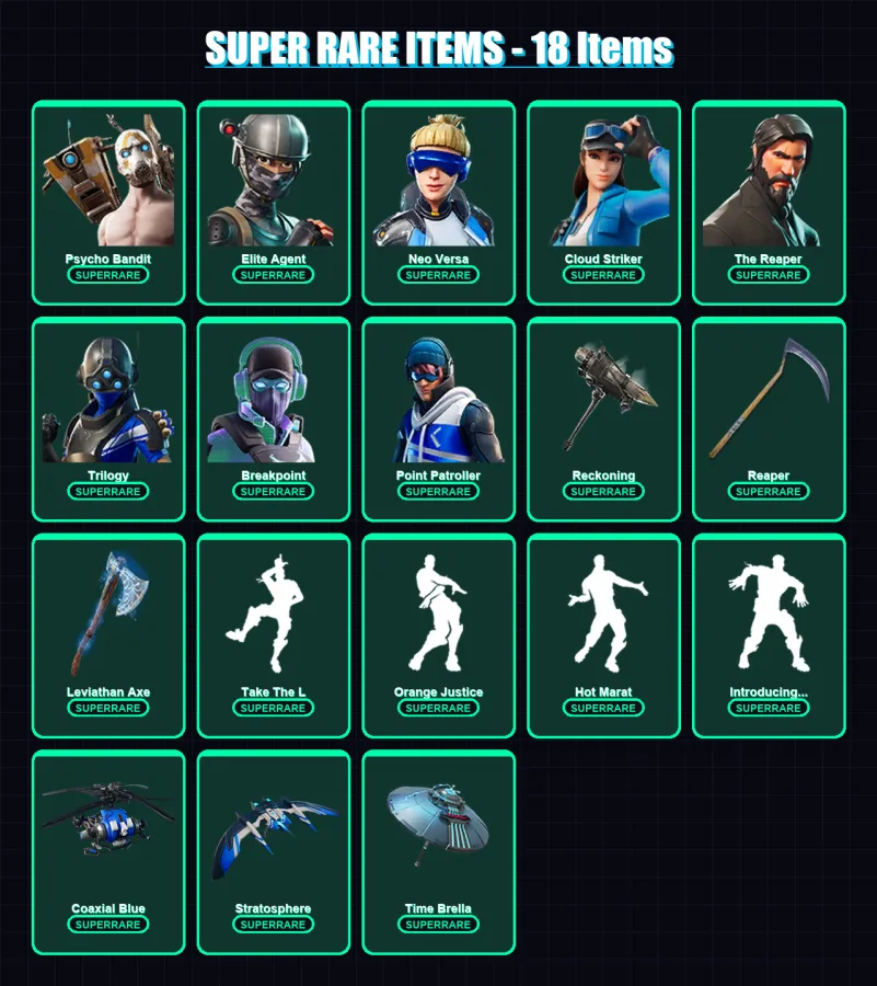 [PC/XBOX] | Psycho Bandit | Elite Agent | Neo Versa | Cloud Striker | The Reaper | 262 skin | 240 pickaxe | 192 emote | 184 glider | Lv4031