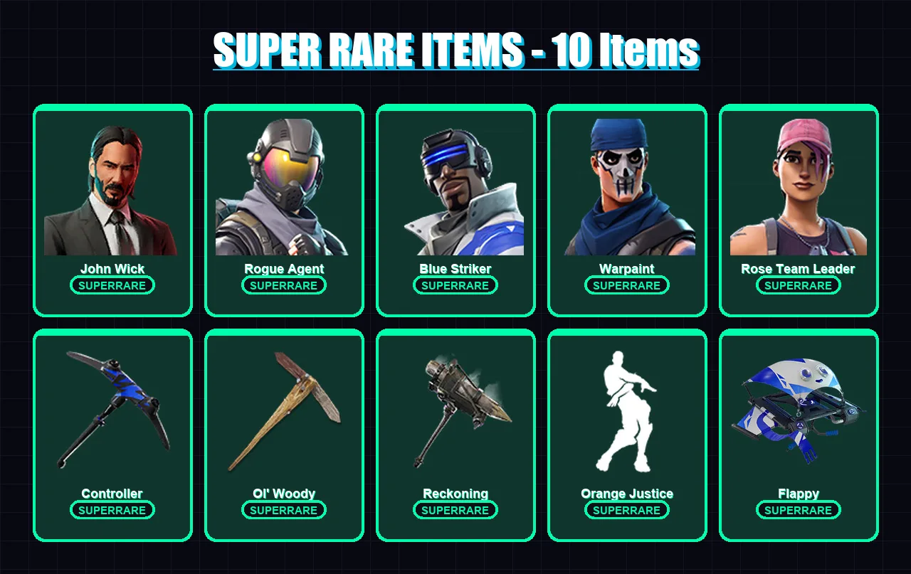 [PC/XBOX] | John Wick | Rogue Agent | Blue Striker | Warpaint | Rose Team Leader | 45 skin | 53 pickaxe | 69 emote | 52 glider | Lv632 — Fortnite account