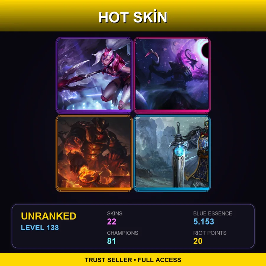 EUNE | Lv138 | Unranked | 22 Skin | 81 Champ — LoL account