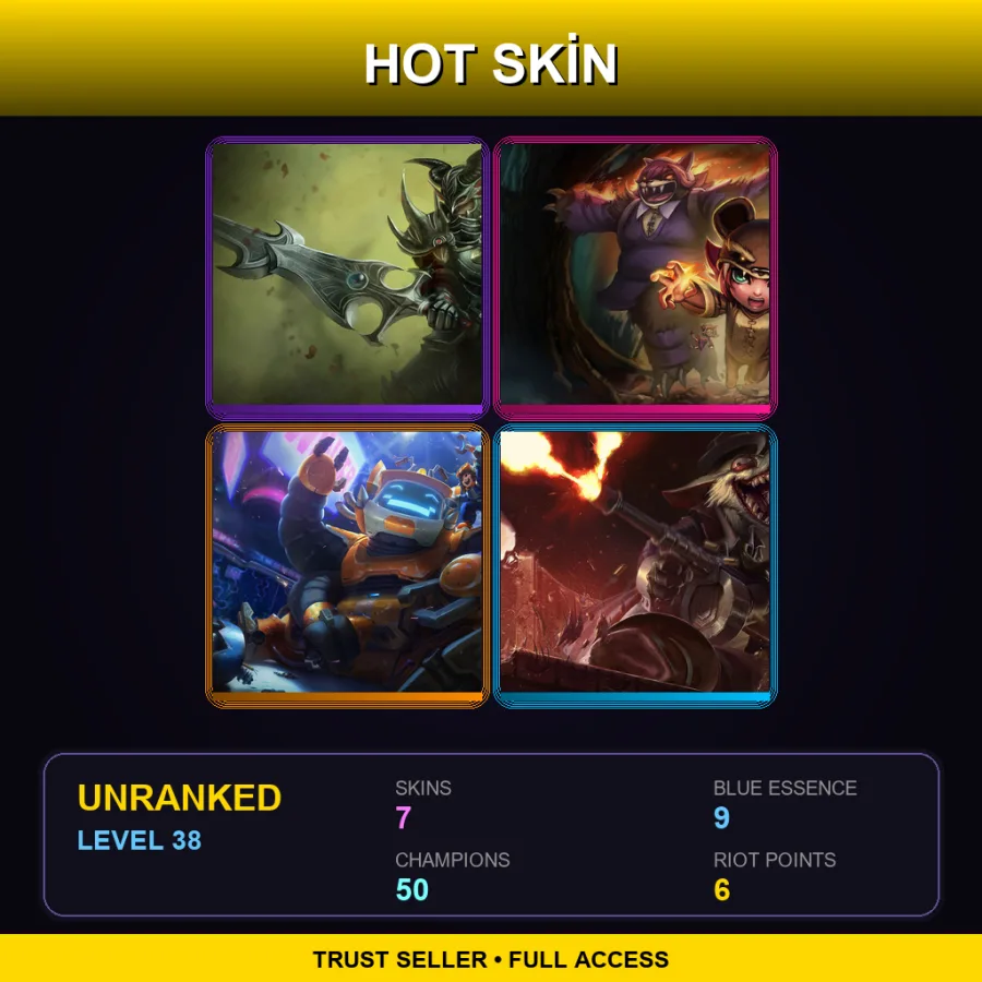 SG | Darkforge Jarvan IV | Reverse Annie | Nunu & Willump Bot | Crime City Twitch | 7 Skin | 50 Champ | Lv38