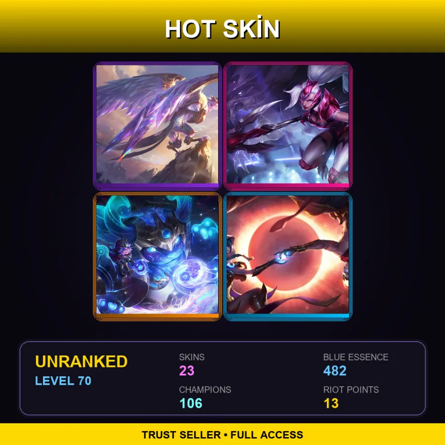EUW | Lv70 | Unranked | 23 Skin | 106 Champ — LoL account