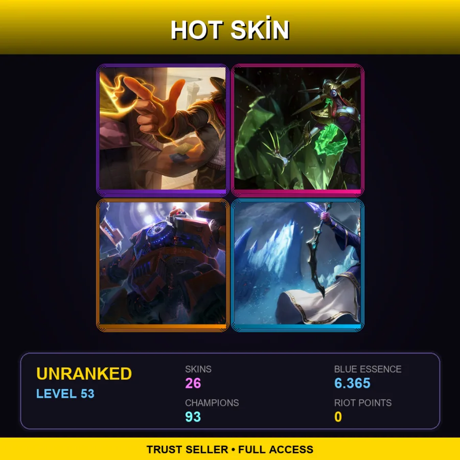 SG | Lv53 | Unranked | 26 Skin | 93 Champ — LoL account