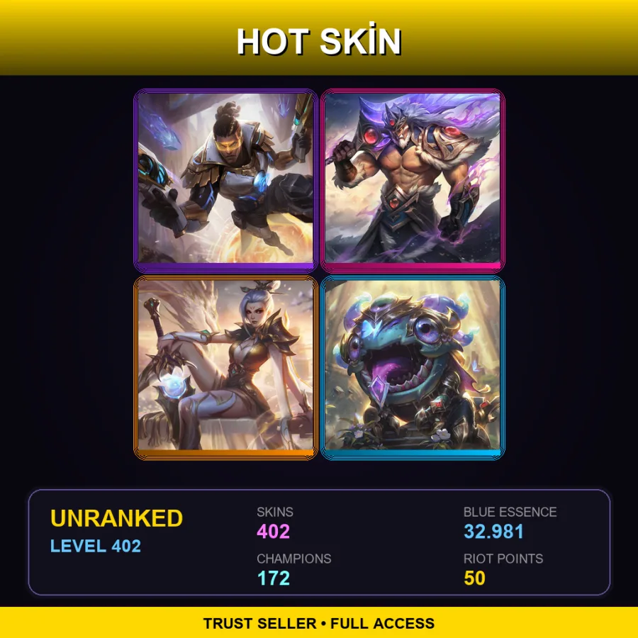 LAN | Lv402 | Unranked | 402 Skin | 172 Champ — LoL account