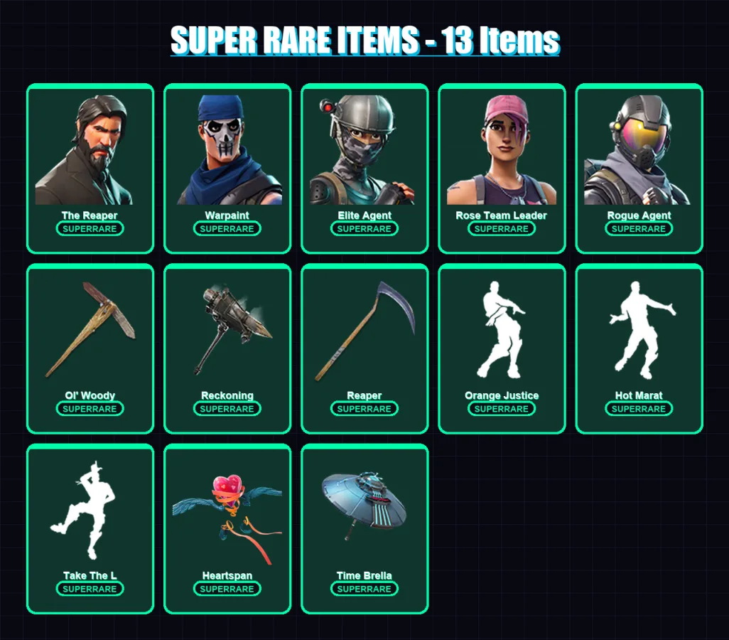 [PC/XBOX/PSN] | The Reaper | Warpaint | Elite Agent | Rose Team Leader | Rogue Agent | 97 skin | 99 pickaxe | 92 emote | 97 glider | Lv1428 — Fortnite account