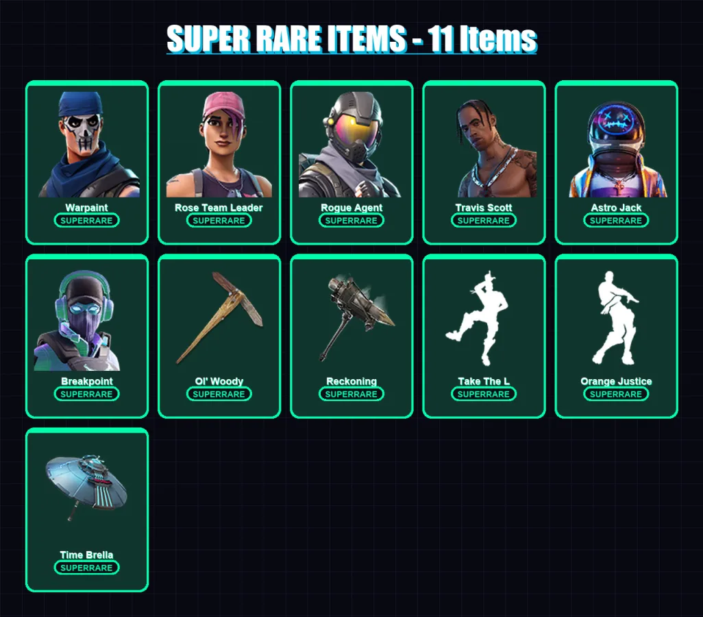 [PS4/PS5/PC] | Warpaint | Rose Team Leader | Rogue Agent | Travis Scott | Astro Jack | 130 skin | 157 pickaxe | 127 emote | 141 glider | Lv1910