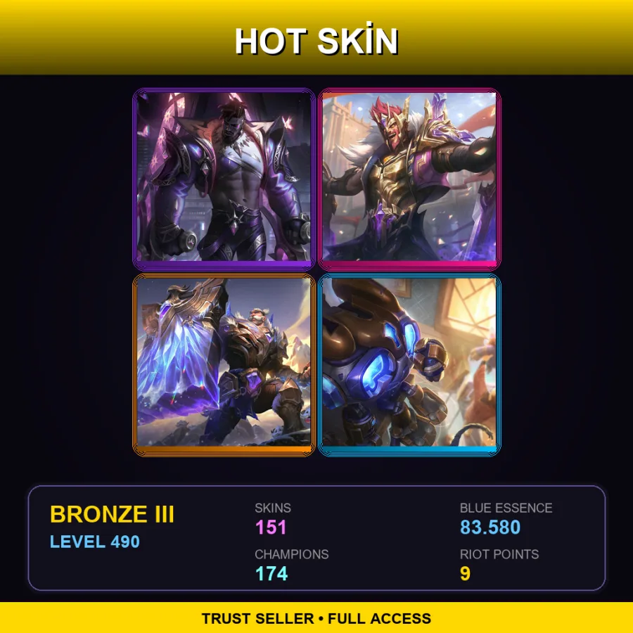 OCE | Lv490 | Bronze III | 151 Skin | 174 Champ — LoL account