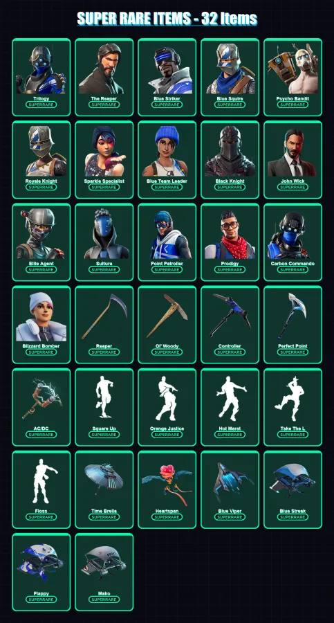 [PC/XBOX] | Trilogy | The Reaper | Blue Striker | Blue Squire | Psycho Bandit | 390 skin | 404 pickaxe | 304 emote | 227 glider | Lv2550