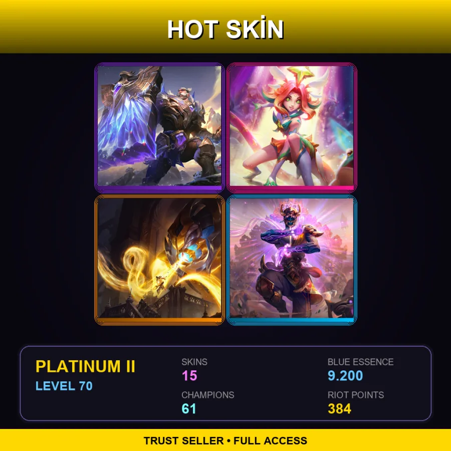 EUW | Lv70 | Platinum II | 15 Skin | 61 Champ — LoL account