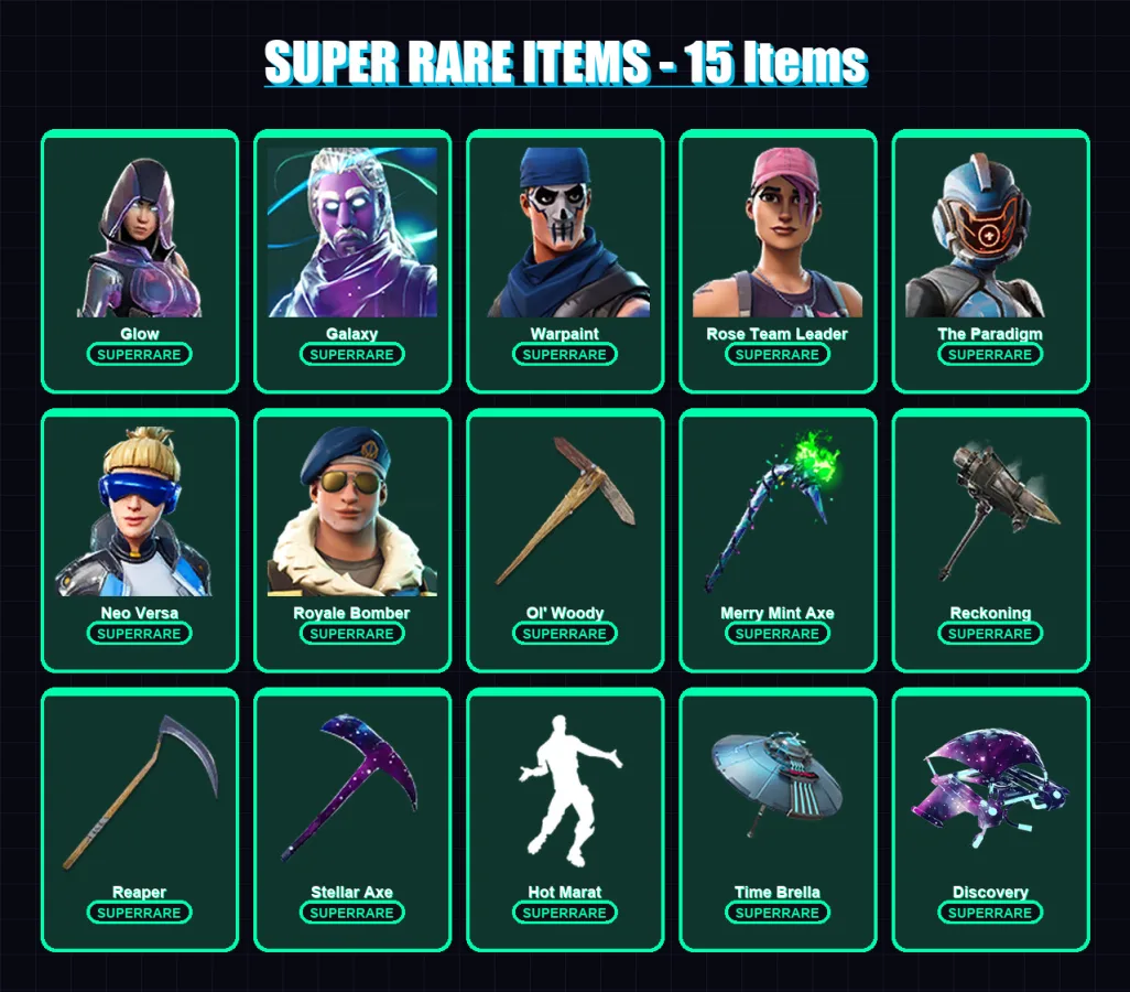 [PC/XBOX/PSN] | Glow | Galaxy | Warpaint | Rose Team Leader | The Paradigm | 90 skin | 40 pickaxe | 81 emote | 50 glider | Lv474 — Fortnite account