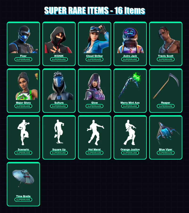 [PC] | Fixer | IKONIK | Cloud Striker | Astro Jack | Travis Scott | 165 skin | 190 pickaxe | 144 emote | 174 glider | Lv2727