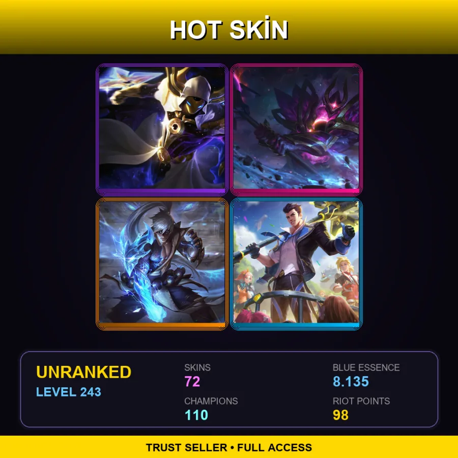 EUW | Lv243 | Unranked | 72 Skin | 110 Champ