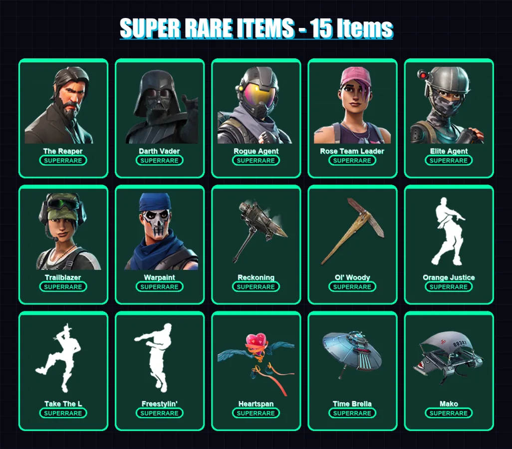 [PC/XBOX] | The Reaper | Darth Vader | Rogue Agent | Rose Team Leader | Elite Agent | 200 skin | 218 pickaxe | 184 emote | 196 glider | Lv2588