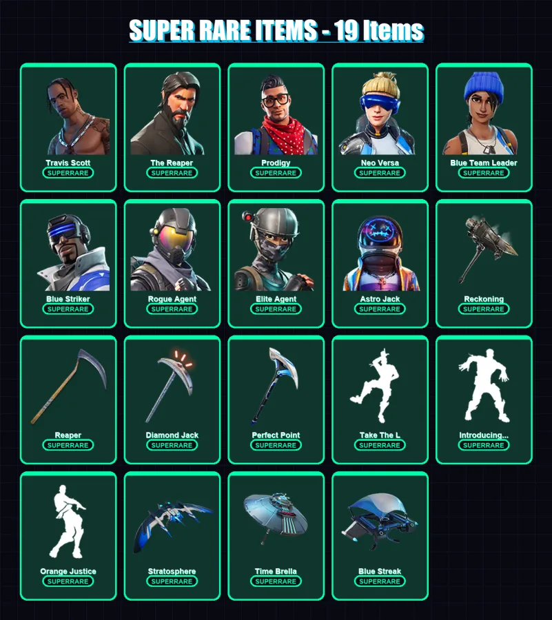 [PC/XBOX] | Travis Scott | The Reaper | Prodigy | Neo Versa | Blue Team Leader | 120 skin | 77 pickaxe | 105 emote | 73 glider | Lv776 — Fortnite account