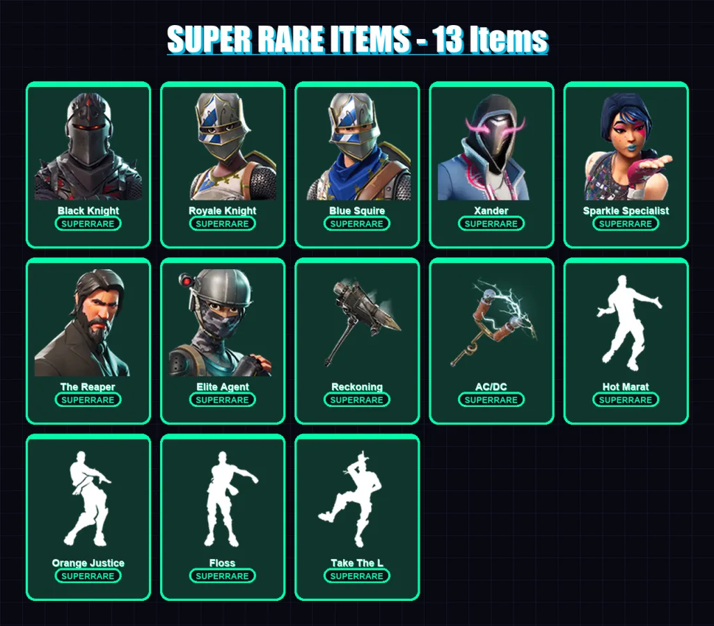 [PS4/PS5/XBOX/PC] | Black Knight | Royale Knight | Blue Squire | Xander | Sparkle Specialist | 38 skin | 39 pickaxe | 53 emote | 44 glider | Lv735
