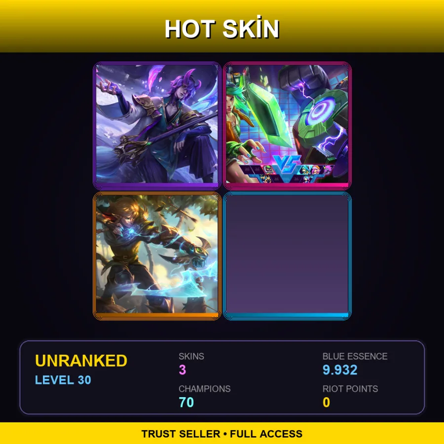 RU | Lv30 | Unranked | 3 Skin | 70 Champ with Nasus