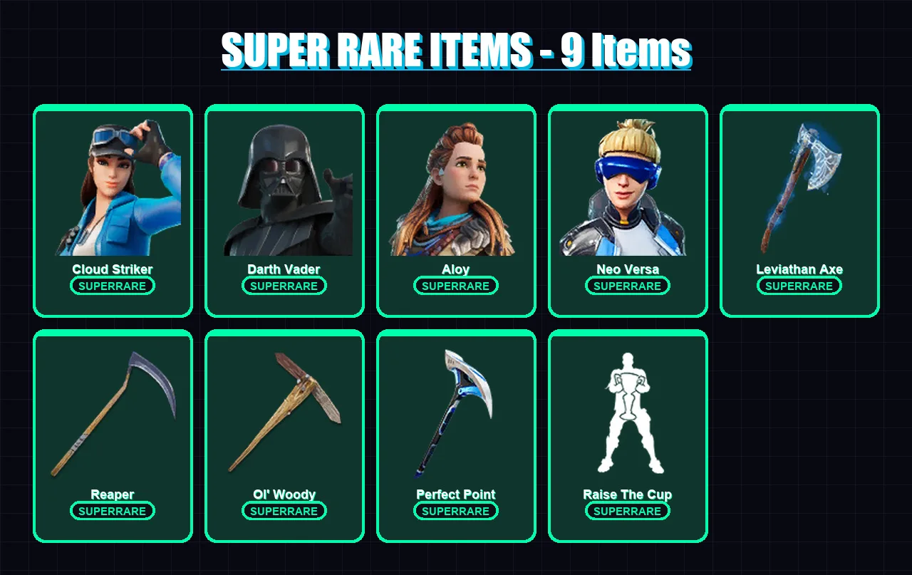 [PC/XBOX] | Cloud Striker | Darth Vader | Aloy | Neo Versa | Omegarok | 323 skin | 278 pickaxe | 185 emote | 159 glider | Lv2654 — Fortnite account