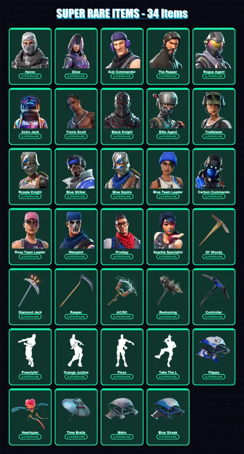 [PC/XBOX/PSN] | Havoc | Glow | Sub Commander | The Reaper | Rogue Agent | 133 skin | 145 pickaxe | 118 emote | 124 glider | Lv2285