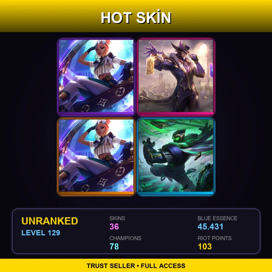EUNE | Lv129 | Unranked | 36 Skin | 78 Champ — LoL account