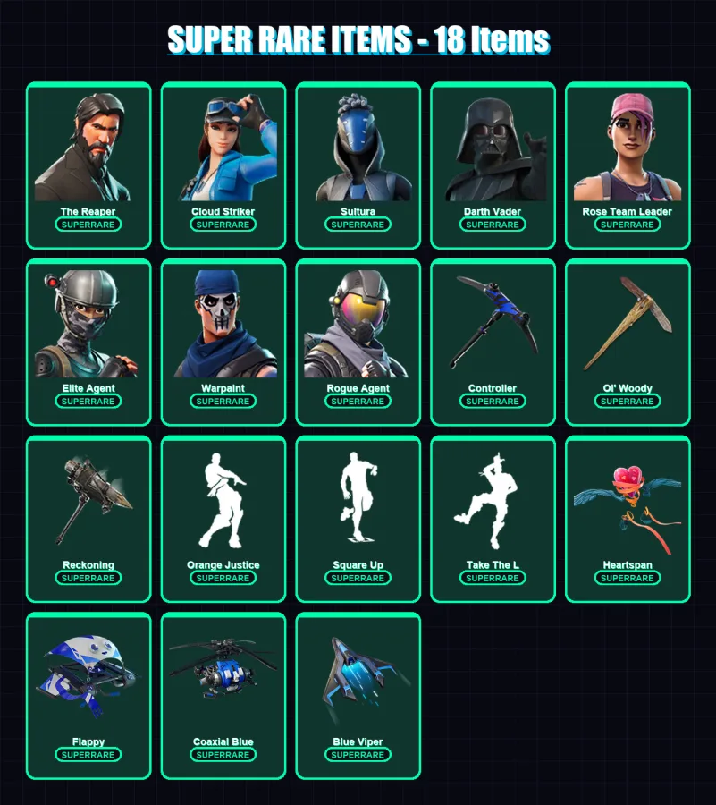 [PC] | The Reaper | Cloud Striker | Sultura | Darth Vader | Rose Team Leader | 141 skin | 113 pickaxe | 73 emote | 75 glider | Lv788 — Fortnite account