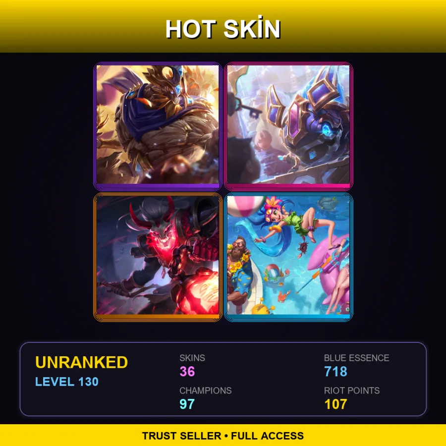 TR | Lv130 | Unranked | 36 Skin | 97 Champ — Shamrock Malphite