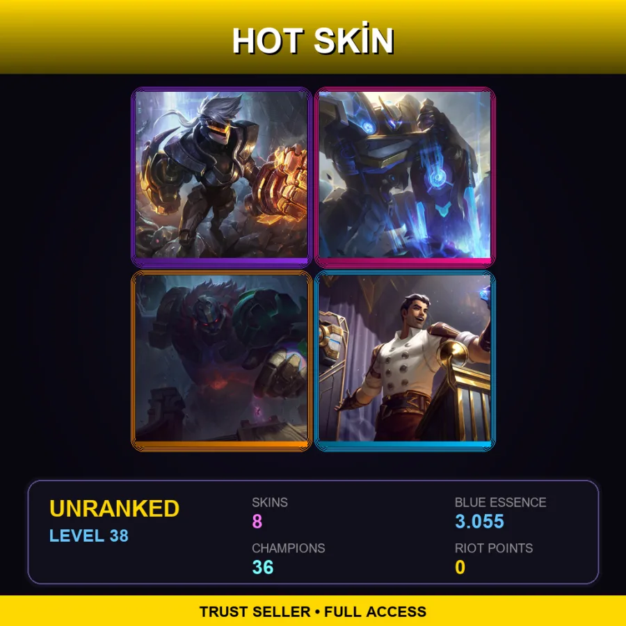 EUNE | Lv38 | Unranked | 8 Skin | 36 Champ — LoL account