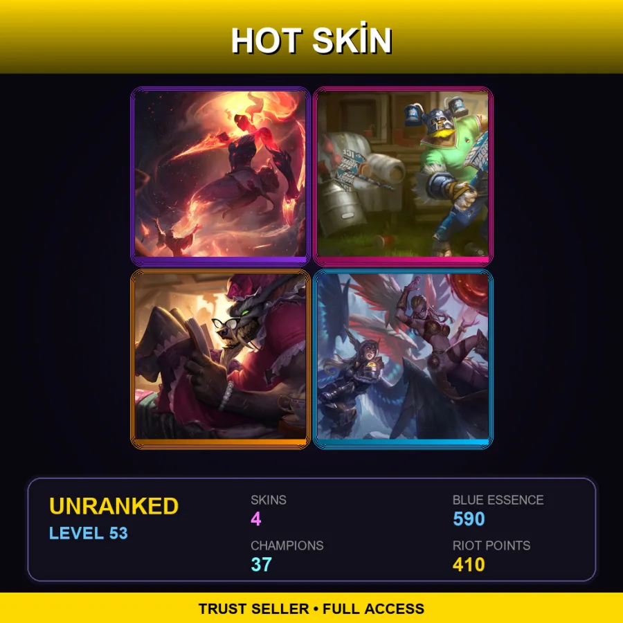 TR | Lv53 | Unranked | 4 Skin | 37 Champ — LoL account
