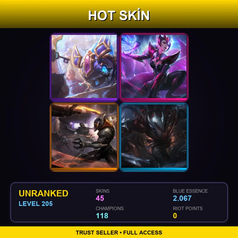 EUNE | Lv205 | Unranked | 45 Skin | 118 Champ