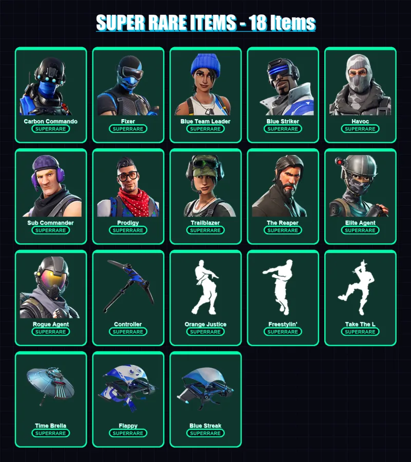 [PS4/PS5/XBOX/PC] | Carbon Commando | Fixer | Blue Team Leader | Blue Striker | Havoc | 49 skin | 55 pickaxe | 61 emote | 59 glider | Lv1000