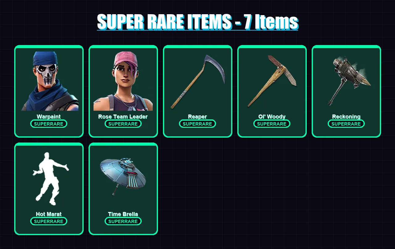 [PC/PSN] | Warpaint | Rose Team Leader | The Ice King | Drift | The Prisoner | 97 skin | 116 pickaxe | 111 emote | 113 glider | Lv2454