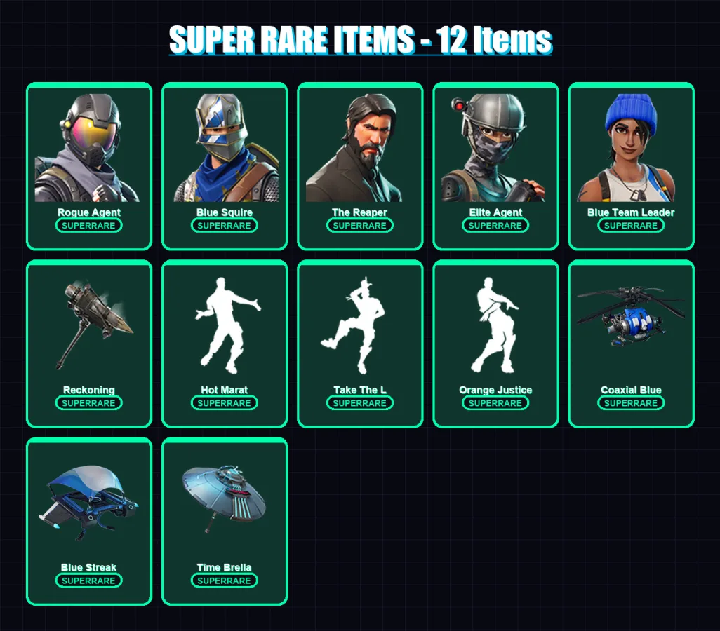 [PC] | Rogue Agent | Blue Squire | The Reaper | Elite Agent | Blue Team Leader | 89 skin | 76 pickaxe | 80 emote | 86 glider | Lv1032