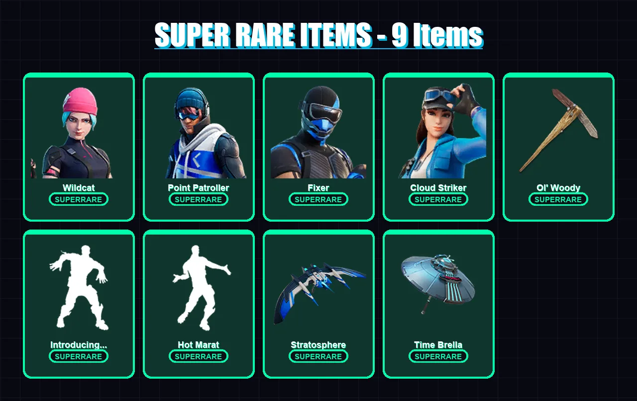 [PS4/PS5/XBOX/PC] | Wildcat | Point Patroller | Fixer | Cloud Striker | Mandalorian | 125 skin | 170 pickaxe | 119 emote | 156 glider | Lv2096