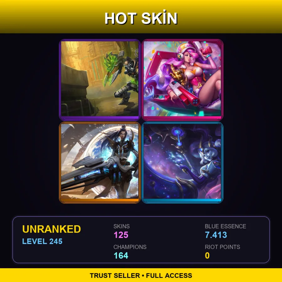 VN | Hextech Singed | Arcade Miss Fortune | Pulsefire Caitlyn | Cosmic Destiny Nami | 125 Skin | 164 Champ | Lv245
