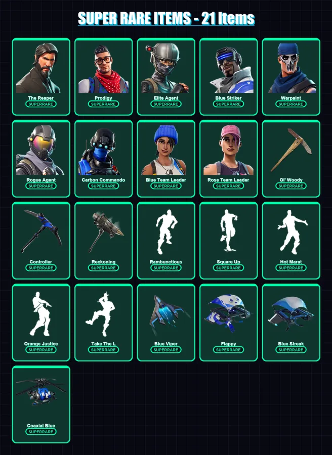 [PS4/PS5/XBOX/PC] | The Reaper | Prodigy | Elite Agent | Blue Striker | Warpaint | 123 skin | 95 pickaxe | 135 emote | 92 glider | Lv1161