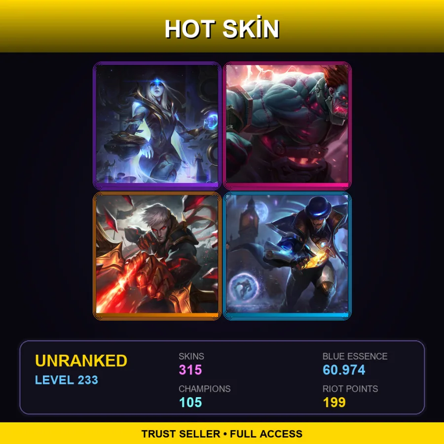 LAN | Cosmic Queen Ashe | Hextech Sion | Conqueror Varus | Pulsefire Twisted Fate | 315 Skin | 105 Champ | Lv233