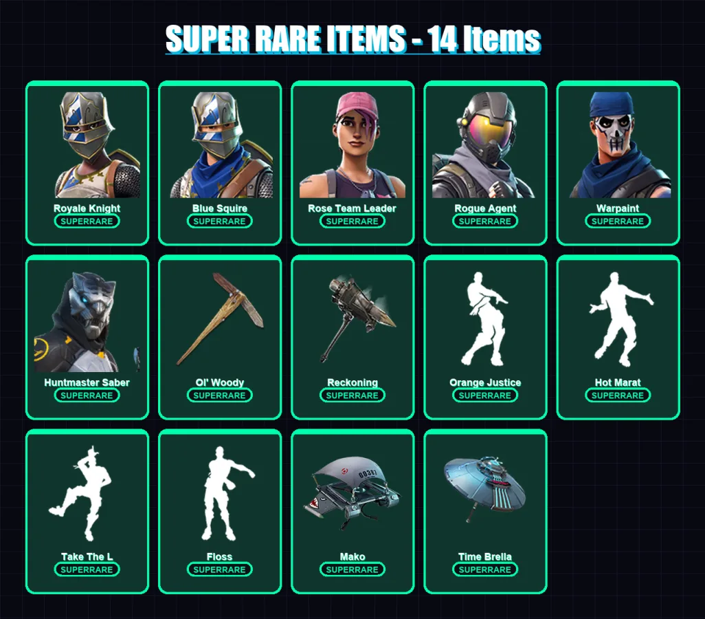 [PC/XBOX/PSN] | Royale Knight | Blue Squire | Rose Team Leader | Rogue Agent | Warpaint | 177 skin | 231 pickaxe | 216 emote | 191 glider | Lv2802