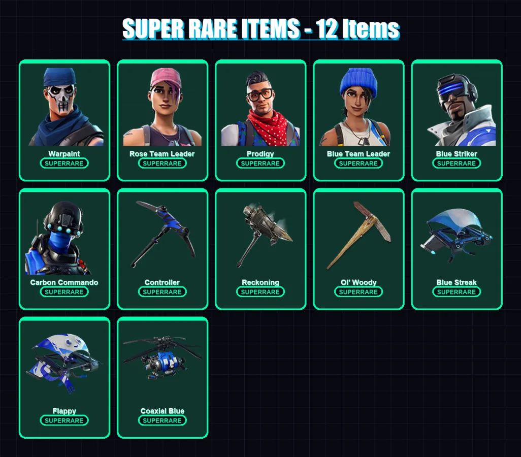[PC/XBOX/PSN] | Warpaint | Rose Team Leader | Prodigy | Blue Team Leader | Blue Striker | 46 skin | 41 pickaxe | 40 emote | 50 glider | Lv561