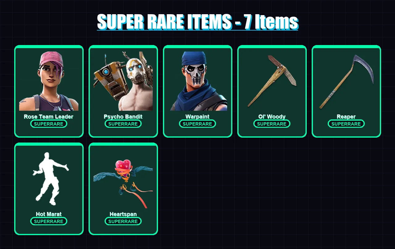 [PC/XBOX/PSN] | Rose Team Leader | Psycho Bandit | Warpaint | Spider Knight | Raz | 119 skin | 95 pickaxe | 101 emote | 78 glider | Lv943
