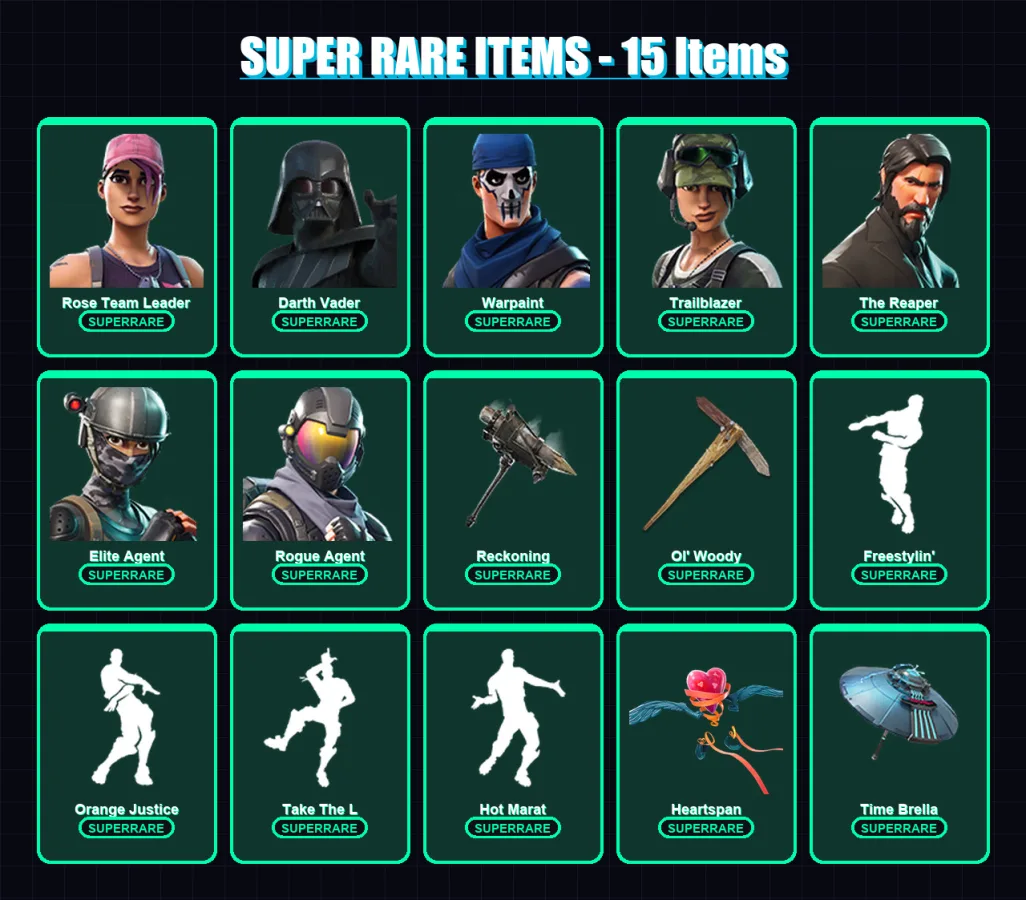 [PC] | Rose Team Leader | Darth Vader | Warpaint | Trailblazer | The Reaper | 158 skin | 152 pickaxe | 143 emote | 158 glider | Lv1776