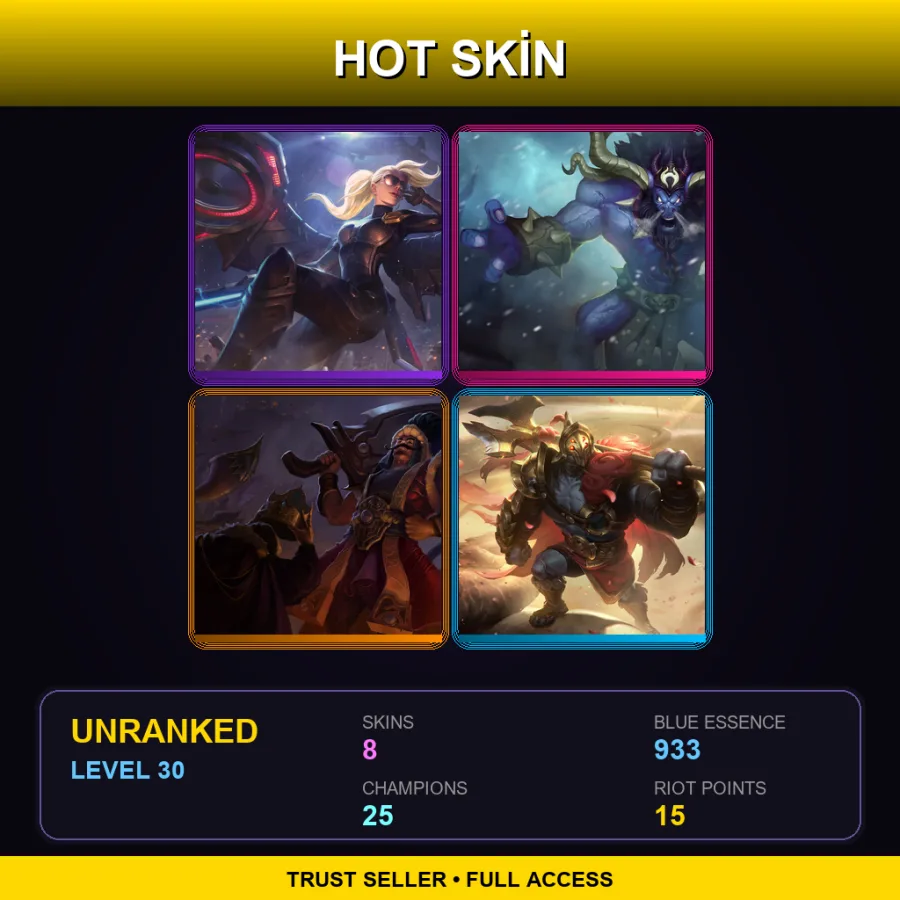 RU | Riot Kayle | Unchained Alistar | Sultan Tryndamere | Jaximus | 8 Skin | 25 Champ | Lv30